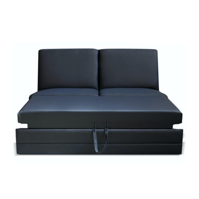 3-személyes kinyitható kanapé támasztékkal, textilbőr fekete, balos, BITER 3 1B ZF